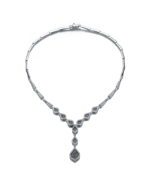 Genevive Jewelry Metallic Sterling Plated With Cubic Zirconia Trio Drop Necklace