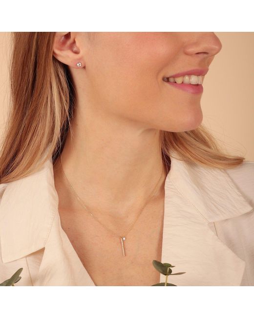 Esterah Metallic Vertical Bar Necklace With Cz Charm