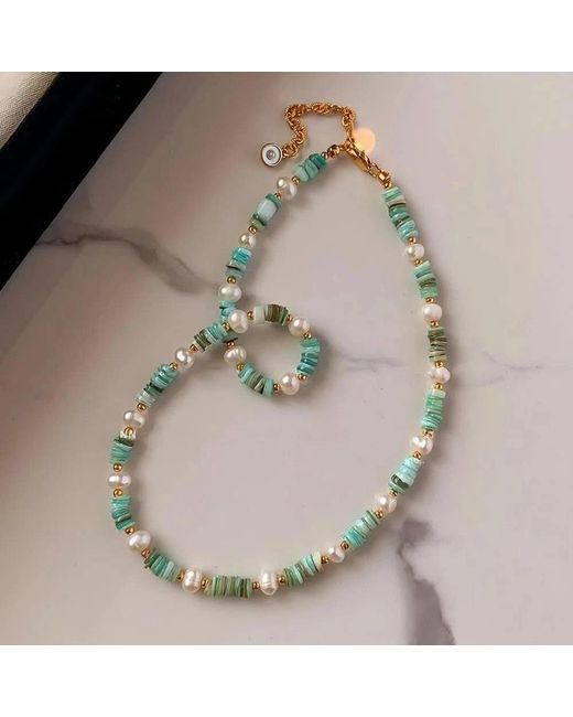 Angel Barocco Blue Freshwater Pearl Shell Beaded Choker Necklace