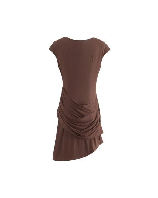 Aisl Brown Ruched Drape Cascade Mini Dress