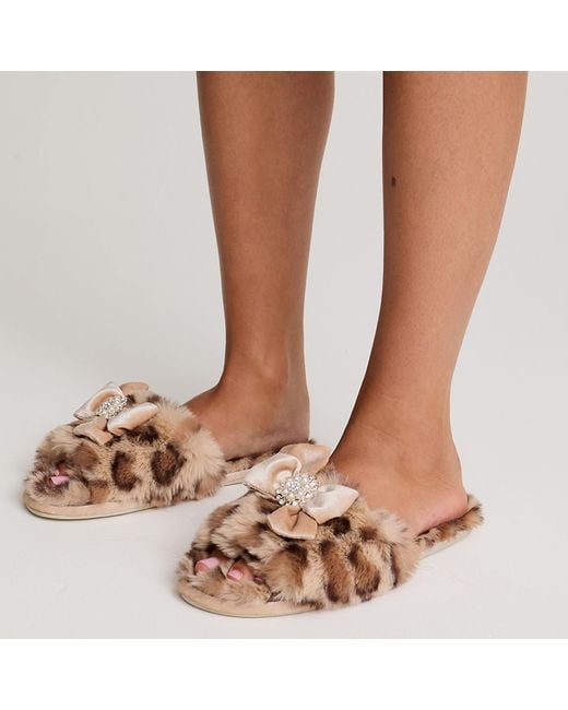 Pretty You London Brown Anya Slider Slipper With Diamante
