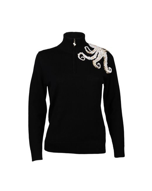 Laines London Black Laines Couture Quarter Zip Jumper With Embellished Octopus