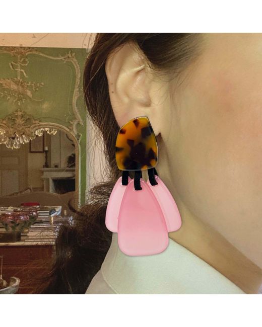 Michael Nash Jewelry Pink Patrizia Tortoise Resin Top Earrings With Pale Resin Drops