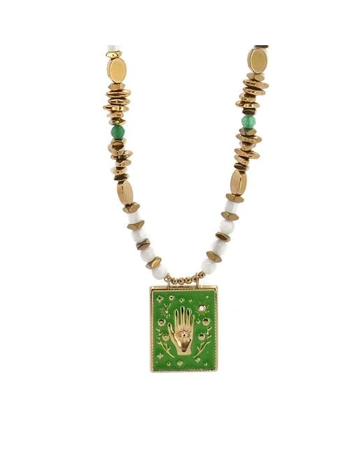 Ebru Jewelry Metallic Mystic Hand Talisman Long Beaded Necklace