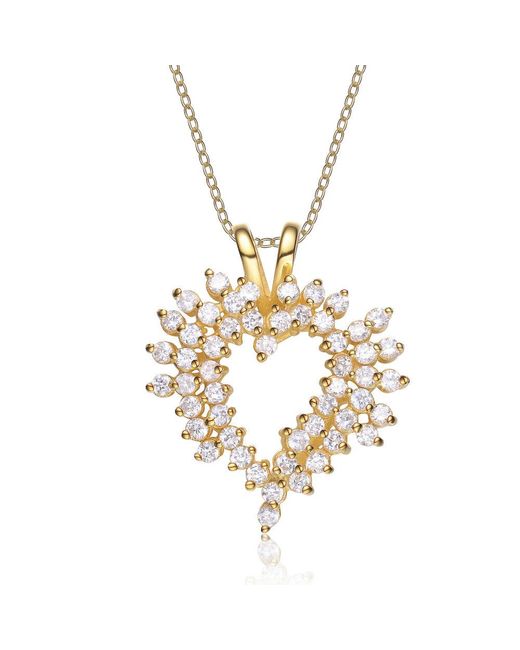 Genevive Jewelry Metallic Sterling Silver Gold Overlay Cubic Zirconia Accent Open Heart Necklace Size Small