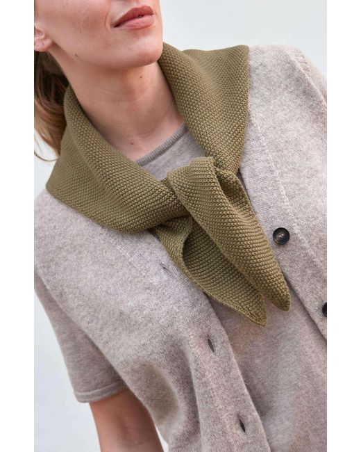 Paul James Knitwear Green Cotton Beault Textured Triangle Scarf