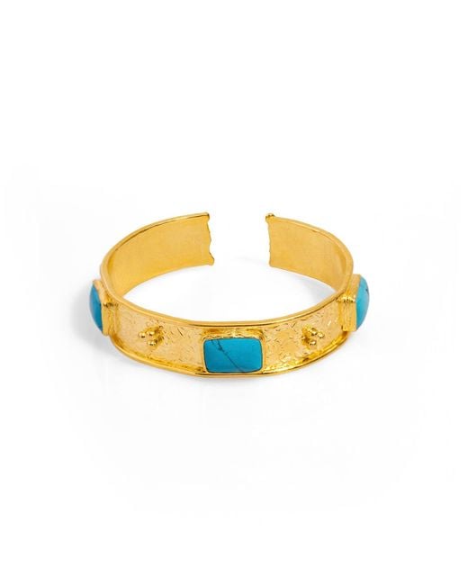Ebru Jewelry Metallic Turquoise Gemstone Antique Gold Cuff Bracelet