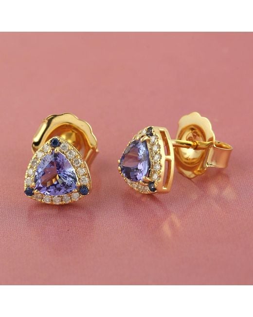 Artisan Blue Trillion Tanzanite, Sapphire & Diamond Halo Stud Earrings