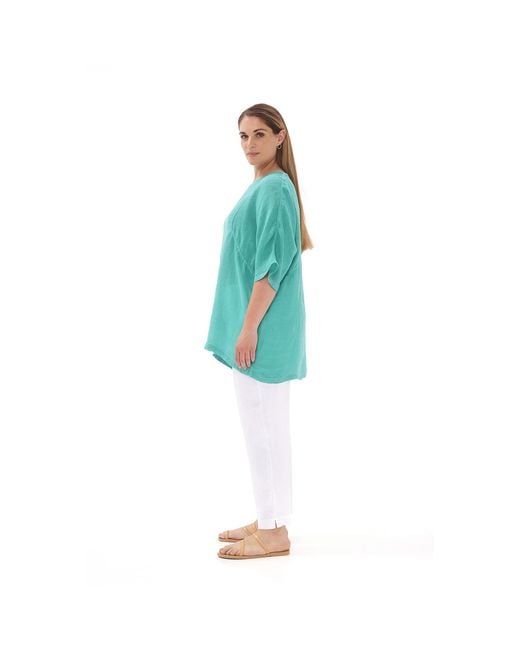 Haris Cotton Natural Neutrals Front Pocket Curve Linen Gauze Blouse With Batwing Sleeve Beach Sand