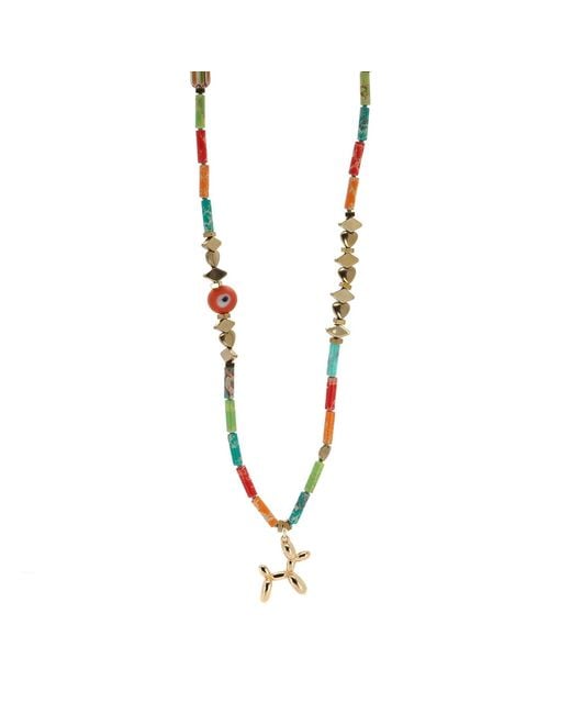 Ebru Jewelry Metallic Playful Spirit Balloon Dog Necklace With Jasper & Evil Eye