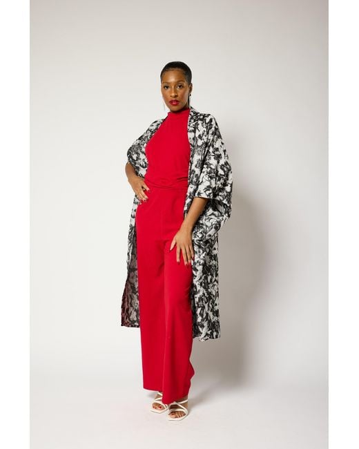 Lioness by Tf Black Monochrome Brocade Kimono Jacket