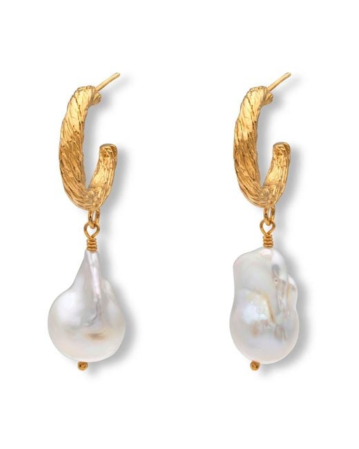 EVA REMENYI White Archaic Baroque Pearl Hoop Earrings