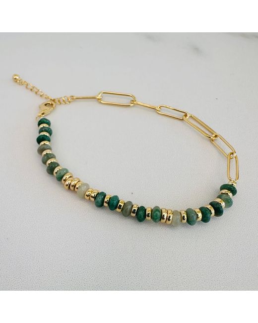 Clemence Wren Metallic Jade Stone Paperclip Bracelet