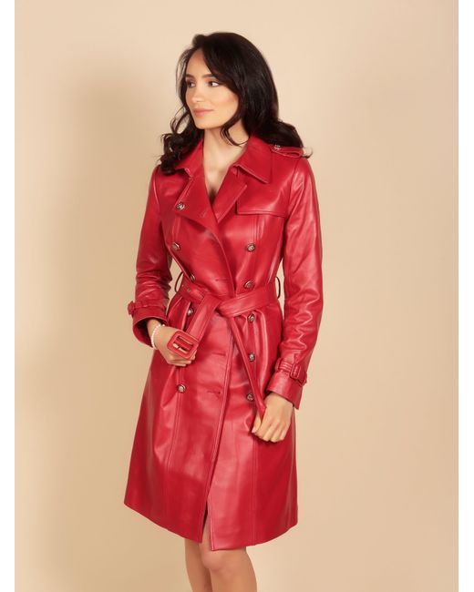 Santinni Red 'Belle Du Jour' 100% Leather Trench Coat