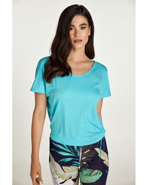 Conquista Blue Drape Back Top