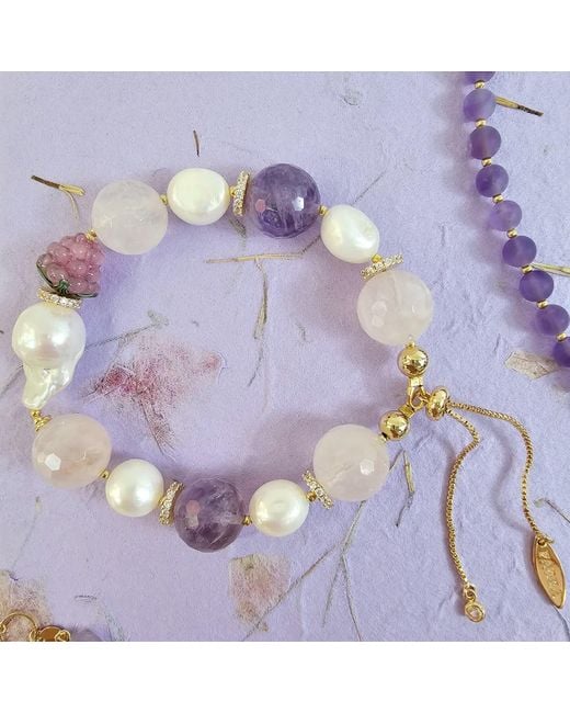 Farra Pink Baroque Pearls With Rose Quartz Amethyst And Raspberry Bracelet