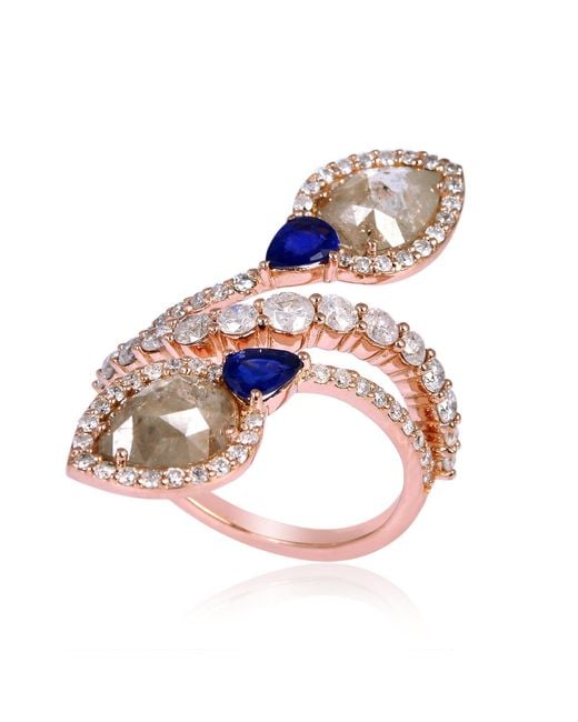 Artisan White Rose Diamond, Sapphire & Diamond Wrap Ring