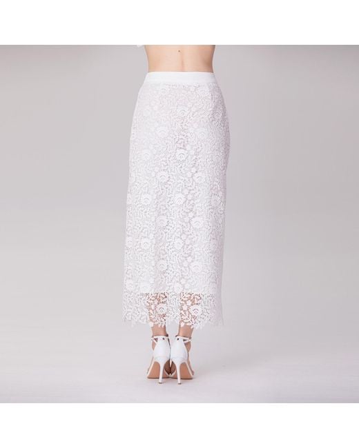 Smart and Joy White Lace And Center Buttons Straight Midi Skirt