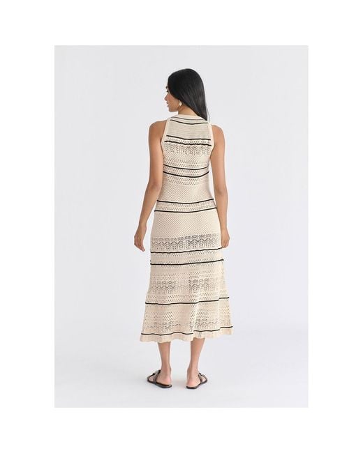 Paisie Natural Neutrals Contrast Detail Pointelle Knitted Dress