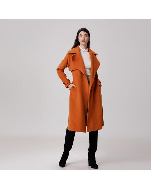 Smart and Joy Orange Shoulder Flaps Woolen Coat