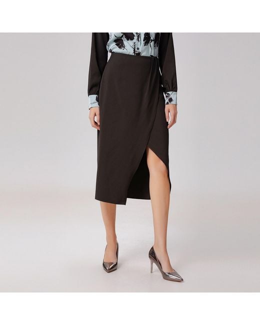 Smart and Joy Brown Minimalist Wrap Effect Satin Skirt