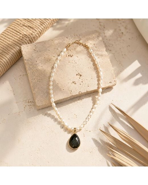 ORIGIN OF HEARTS Metallic Neutrals Eclipse Necklace – Freshwater Pearl & Labradorite Pendant Necklace