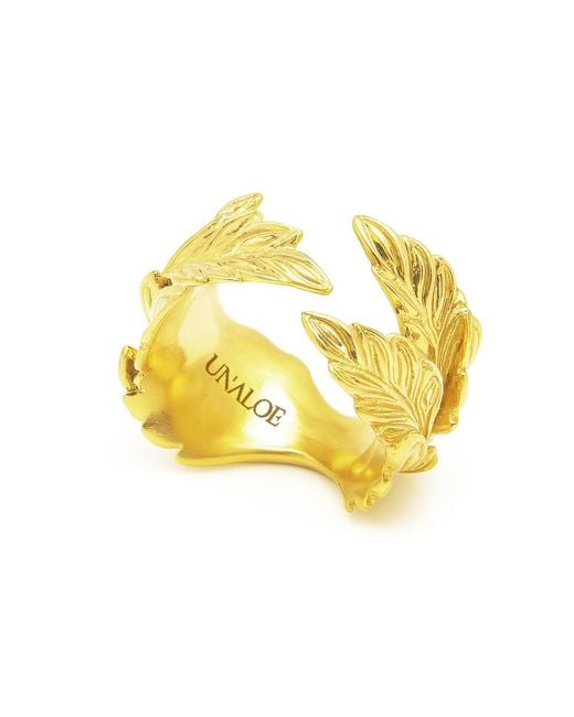 Unaloe Metallic Adjustable-Plated Leaf Ring For – Nature Inspired Open Band Statement Jewelry