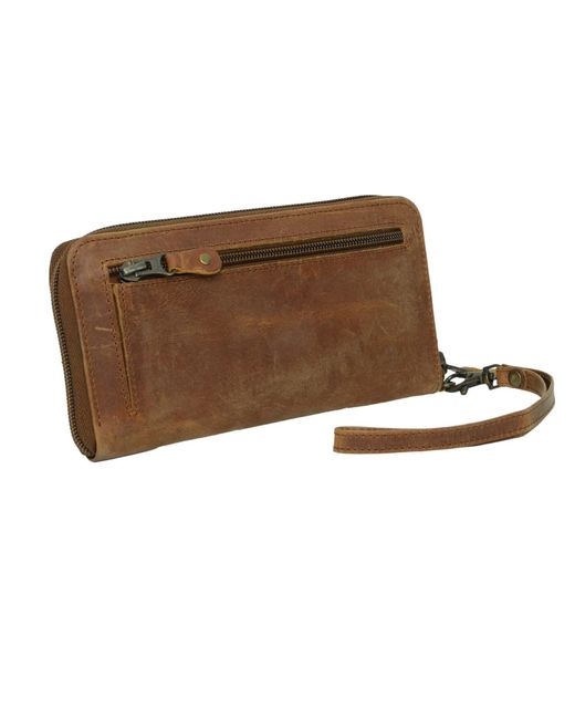 Hides Leather Co. Brown Handmade Leather Zip Wallet, Iridescent Midi Travel Organizer