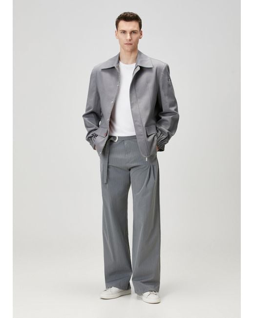 Pcfg Blue Cotton Blend Striped Woven Pant With Belt for men