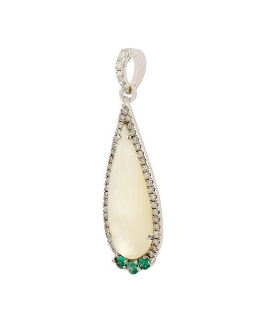 Artisan White Mother Of Pearl, Diamond & Emerald Drop Pendant