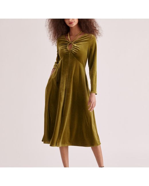 Paisie Green Velvet Tie-Neck Dress