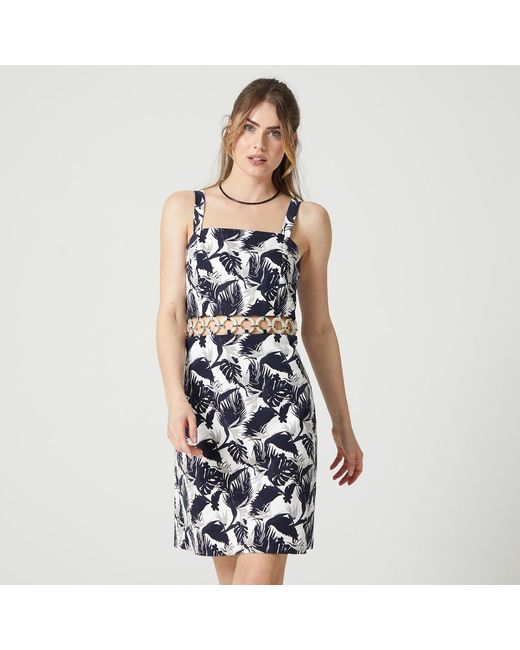Lalipop Design Blue Palm Leaves Design Printed Ring Detailed Cut-out Mini Dress