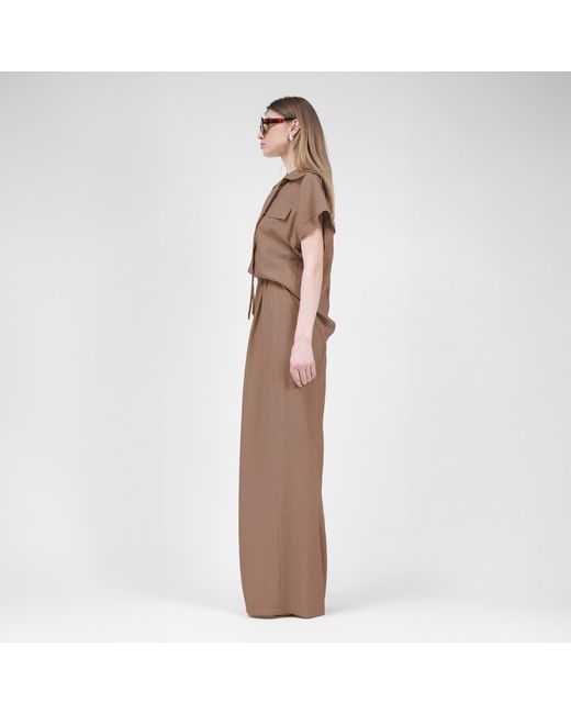 BLUZAT Brown Linen Matching Set With Shirt With Pockets And Wide Leg Trousers