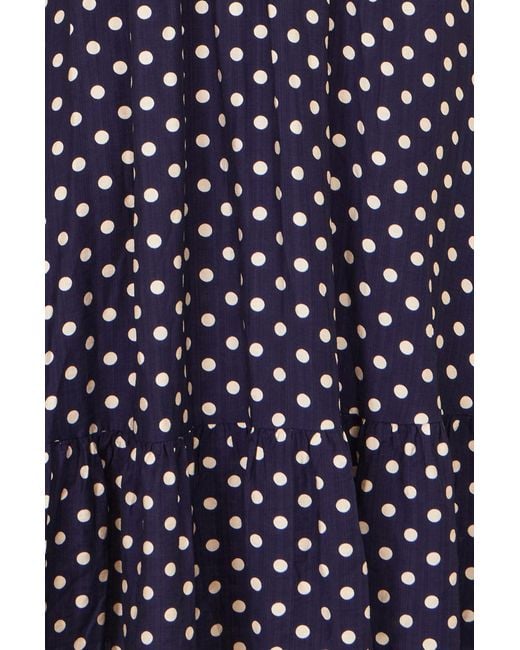 Yumi' Blue Spot Ruched Waist Midi Dress