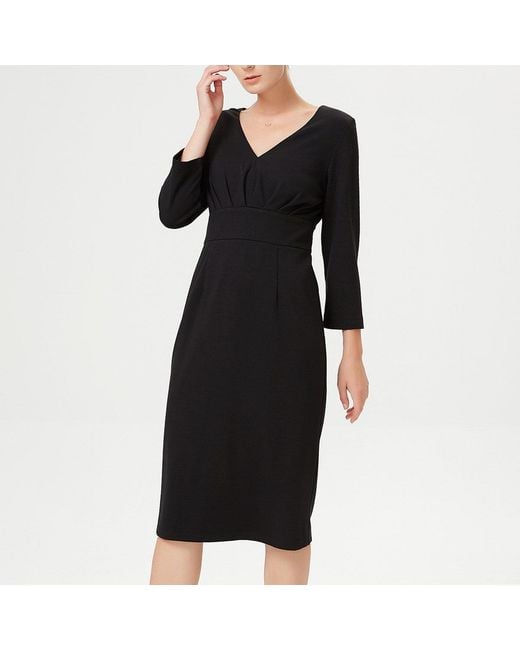 Smart and Joy Blue Adjusted V -Neck Dress And Folds On Chest