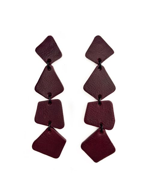 WAIWAI Purple Geometric Cascade Leather Earrings Burgundy