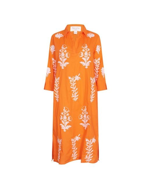 NoLoGo-chic Orange Long Tourist Dress Satsuma With Embroidery