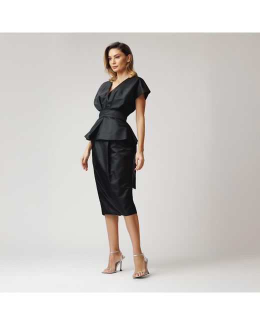 concept A trois Black Pleated Skirt With Pockets, Made Of Taffeta