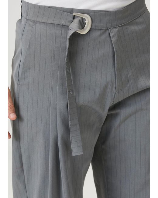 Pcfg Blue Cotton Blend Striped Woven Pant With Belt for men