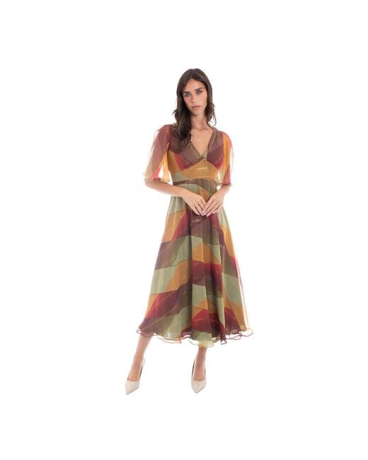 Sofia Tsereteli Brown Geometric Silk Chiffon Dress