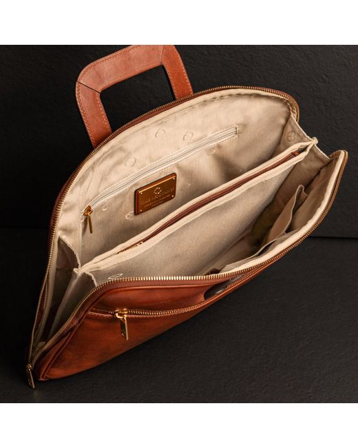 Time Resistance Brown Leather Briefcase Laptop Bag