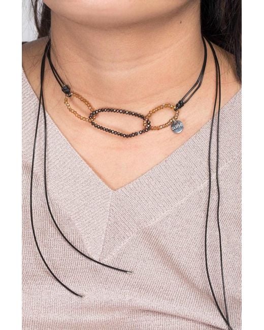 Saachi Brown 3-Oval Crystal Bead Ring Wrap Choker