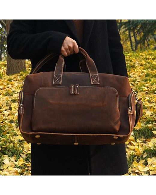 Touri Brown Genuine Leather Front Pocket Boarding Bag for men