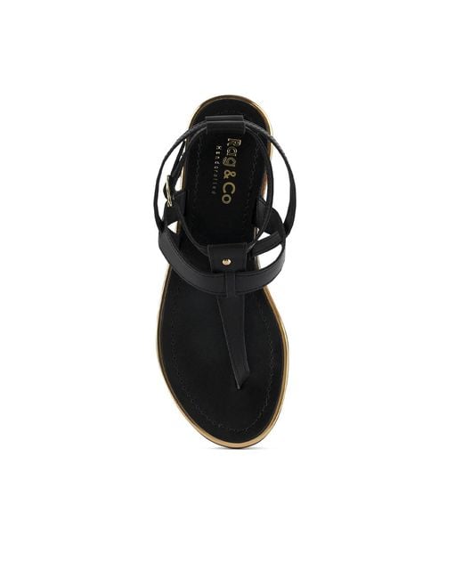 Rag & Co Black Irene Flat Thong Sandals By Rag & Co