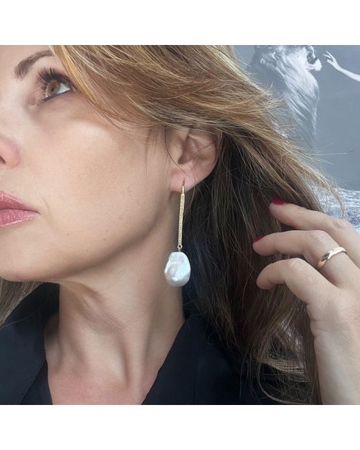 Figaru Fine Jewelry White Baroque Pearl Drop Earrings