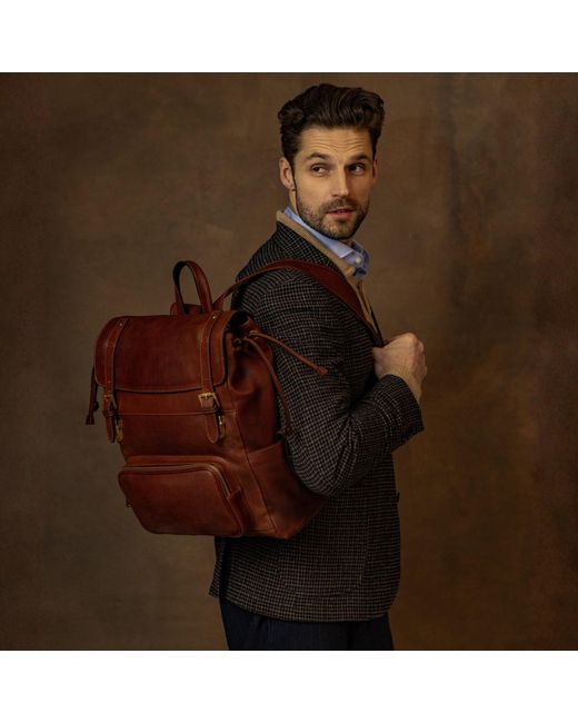 Time Resistance Brown Leather Backpack for men