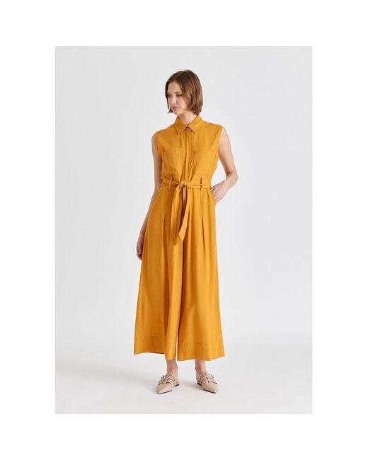 Paisie Metallic Linen Blend Jumpsuit With Stitch Details