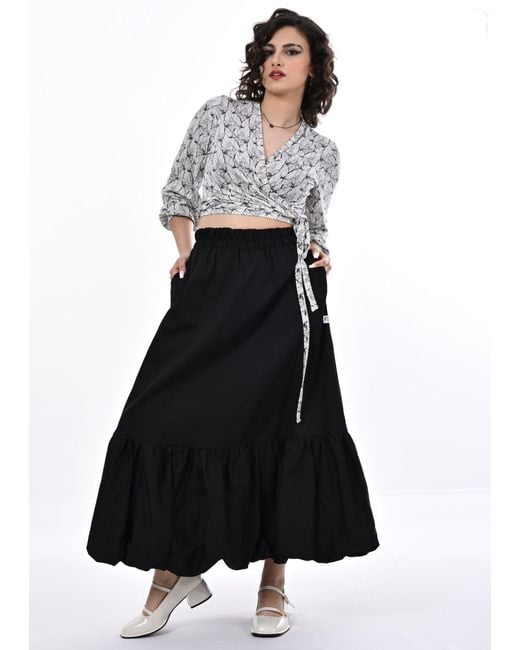 Frock Tales Black Calvatia Puffball Midi Skirt