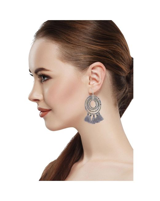 Saachi Metallic Beaded Tassel Hoop Earrings