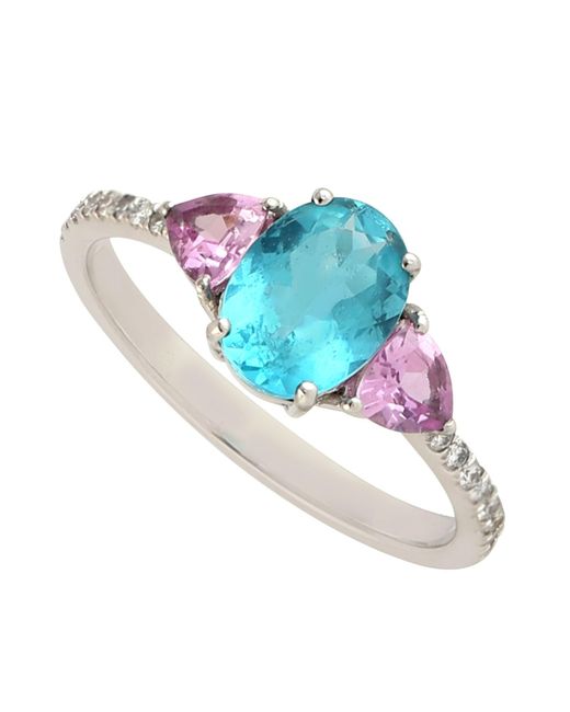 Artisan Blue 18k White Gold Apatite Sapphire Diamond Cocktail Ring